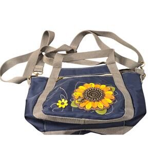 Chala Venture Mini Carryall Sunflower Nylon Canvas Crossbody Purse Brass